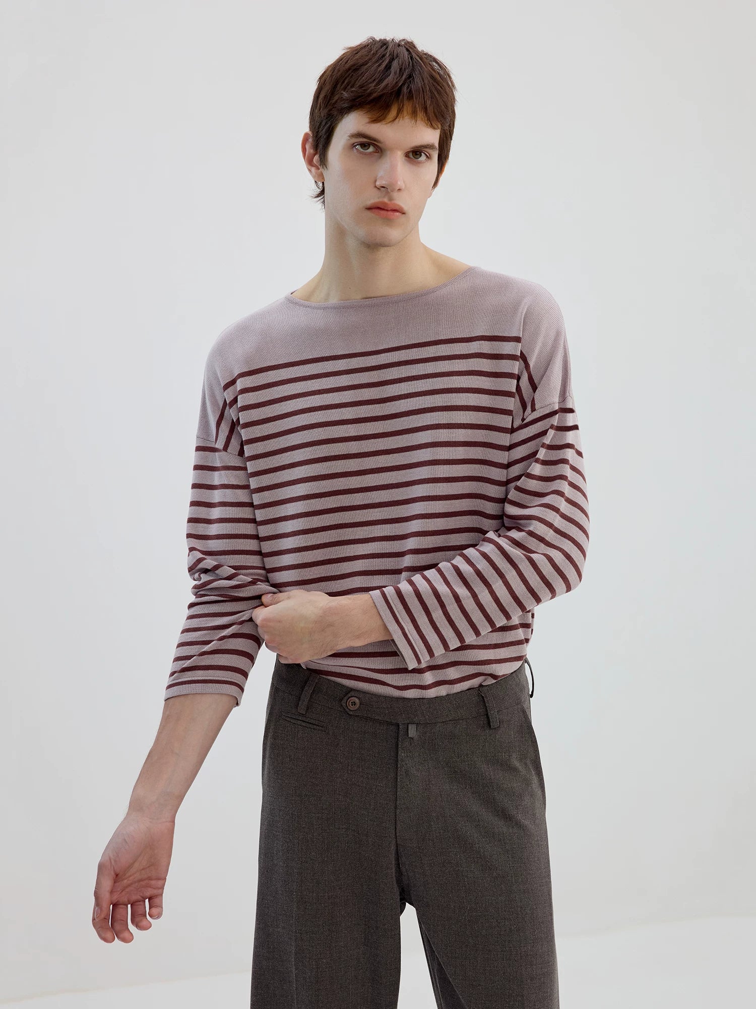 Striped Scarf-Neck Knit Top