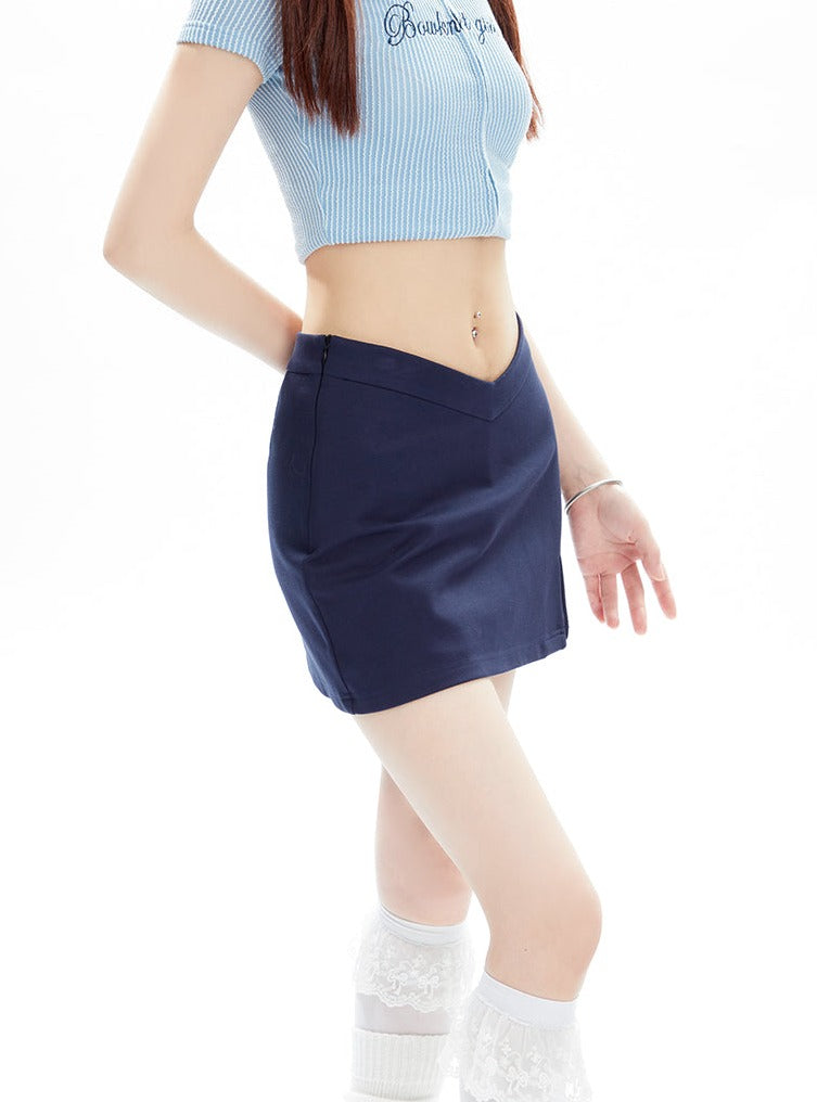 Waist V-shaped Wrapped Split A-line Short Skirt