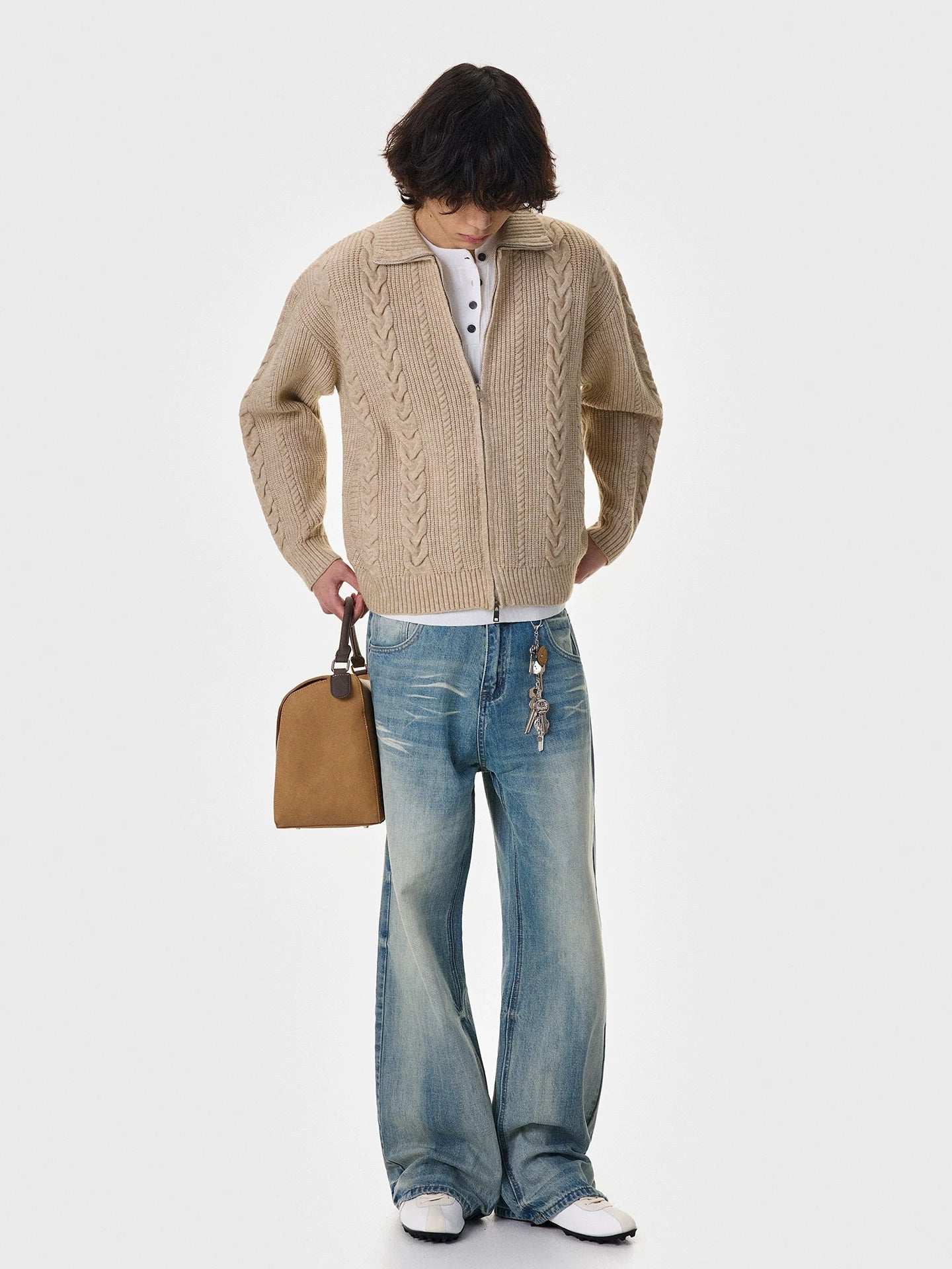 Oatbraid Zip Cable Cardigan
