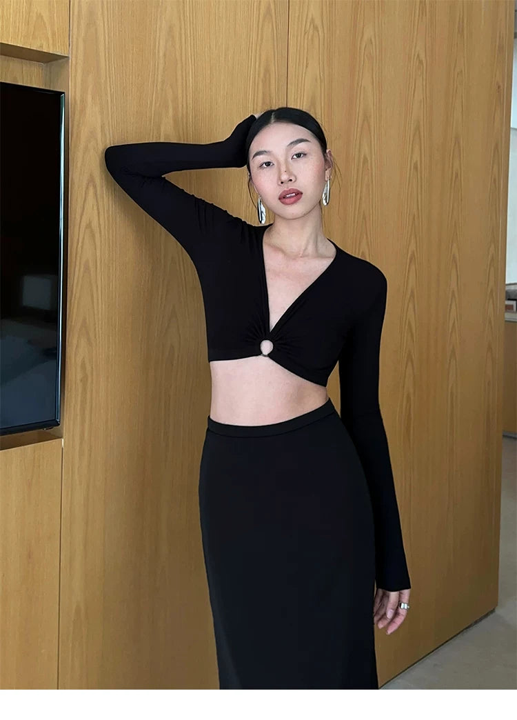 Ring Detail Plunge Crop Top