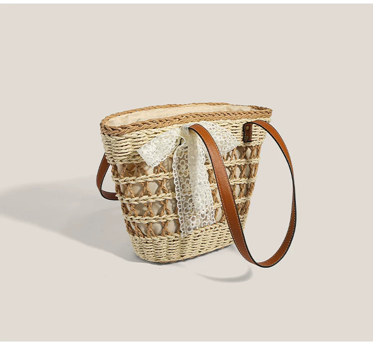 Lace Bow Summer Basket Tote