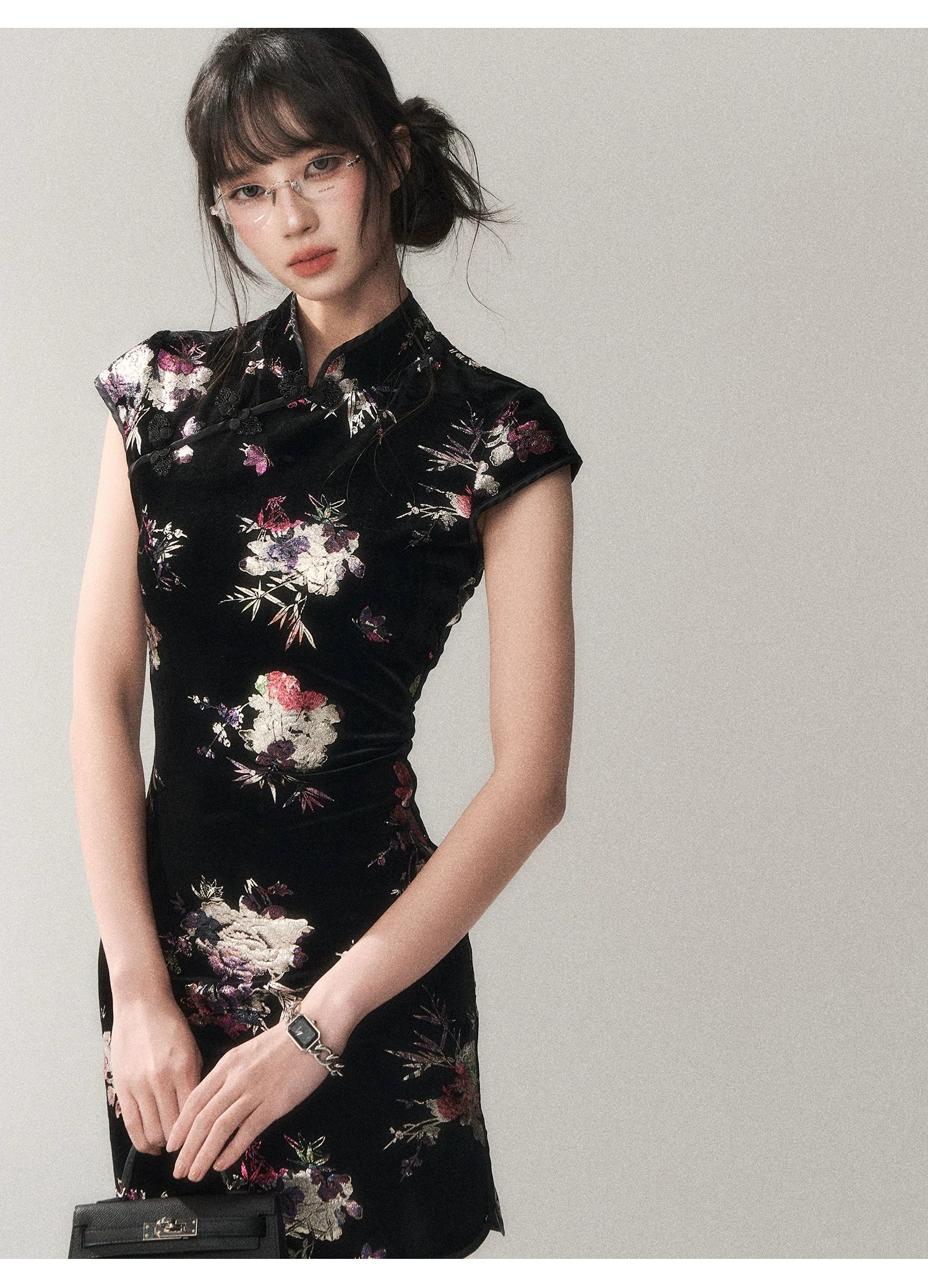 Midnight Peony Cheongsam Dress