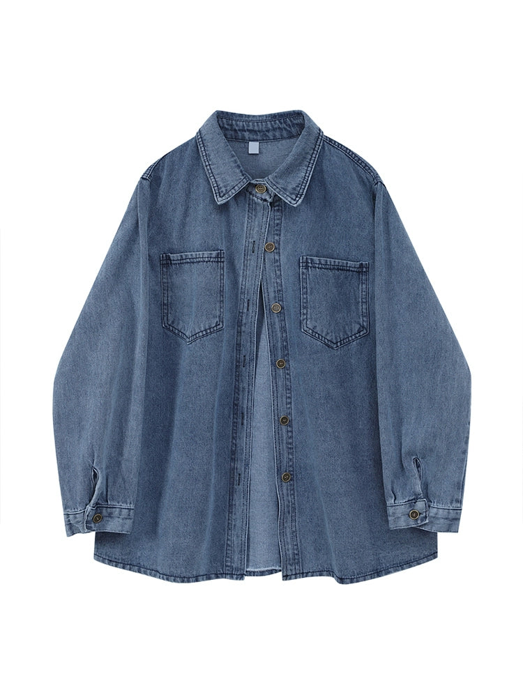 Vintage Dark Blue Denim Shirt Jacket