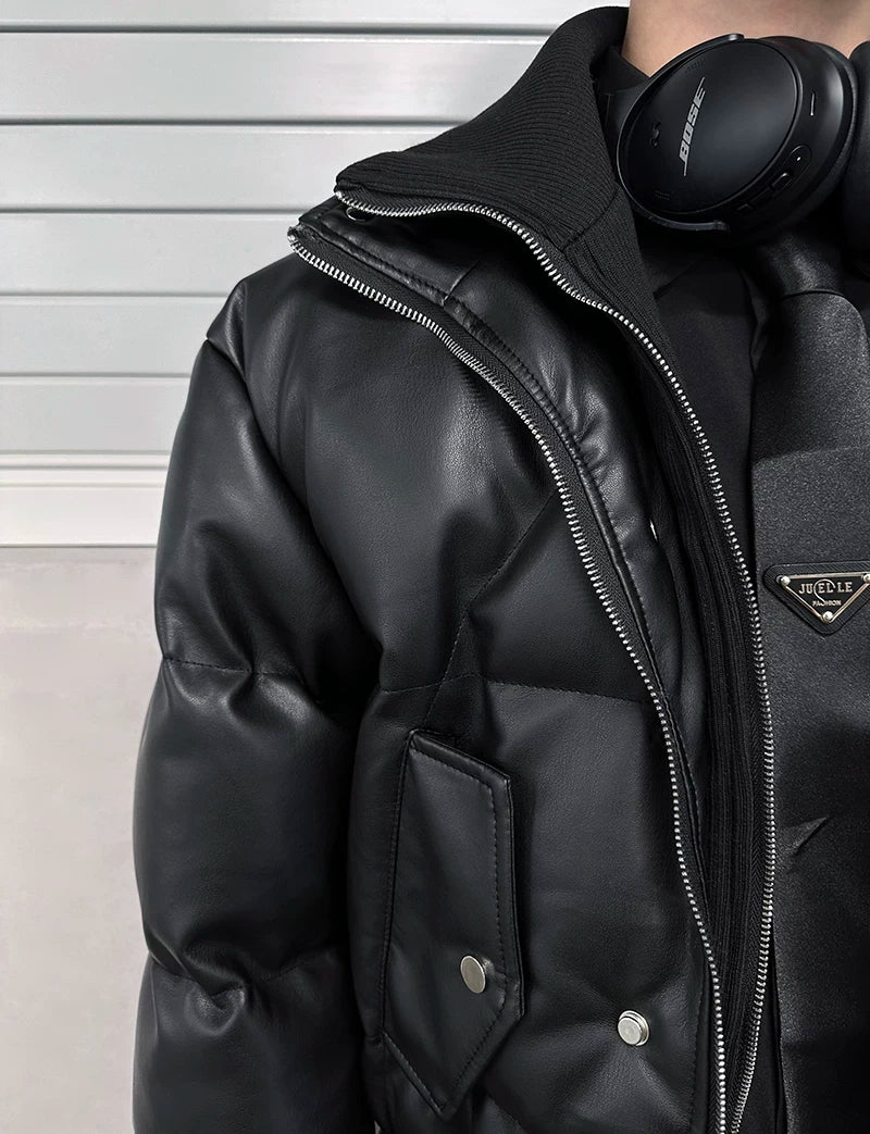 Nightcore Aegis Padded Leather Puffer Jacket