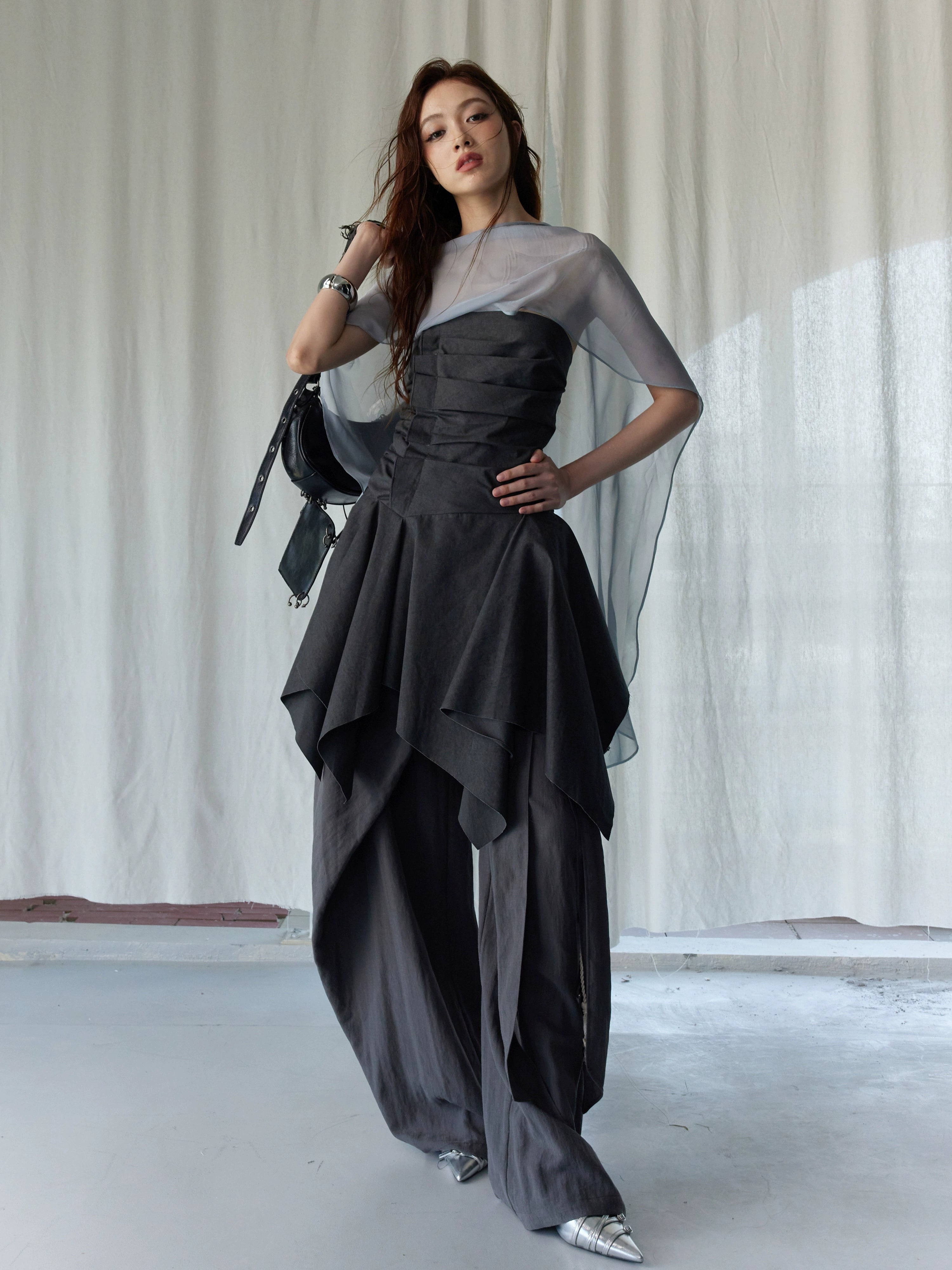 Ruffle Waist Wide-Leg Palazzo Pants