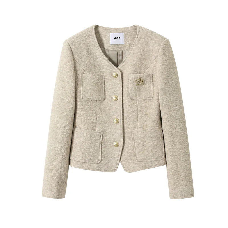 Classic Tweed Blazer: Elegant Women's Jacket in Cream