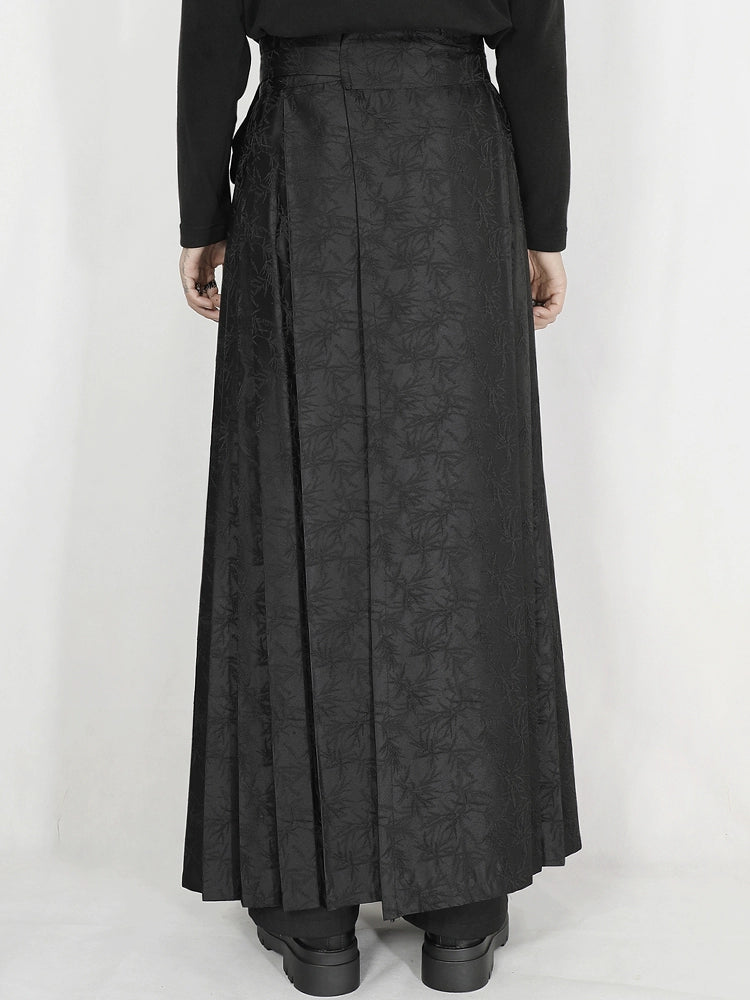 Black Jacquard Pleated Horse-Face Skirt