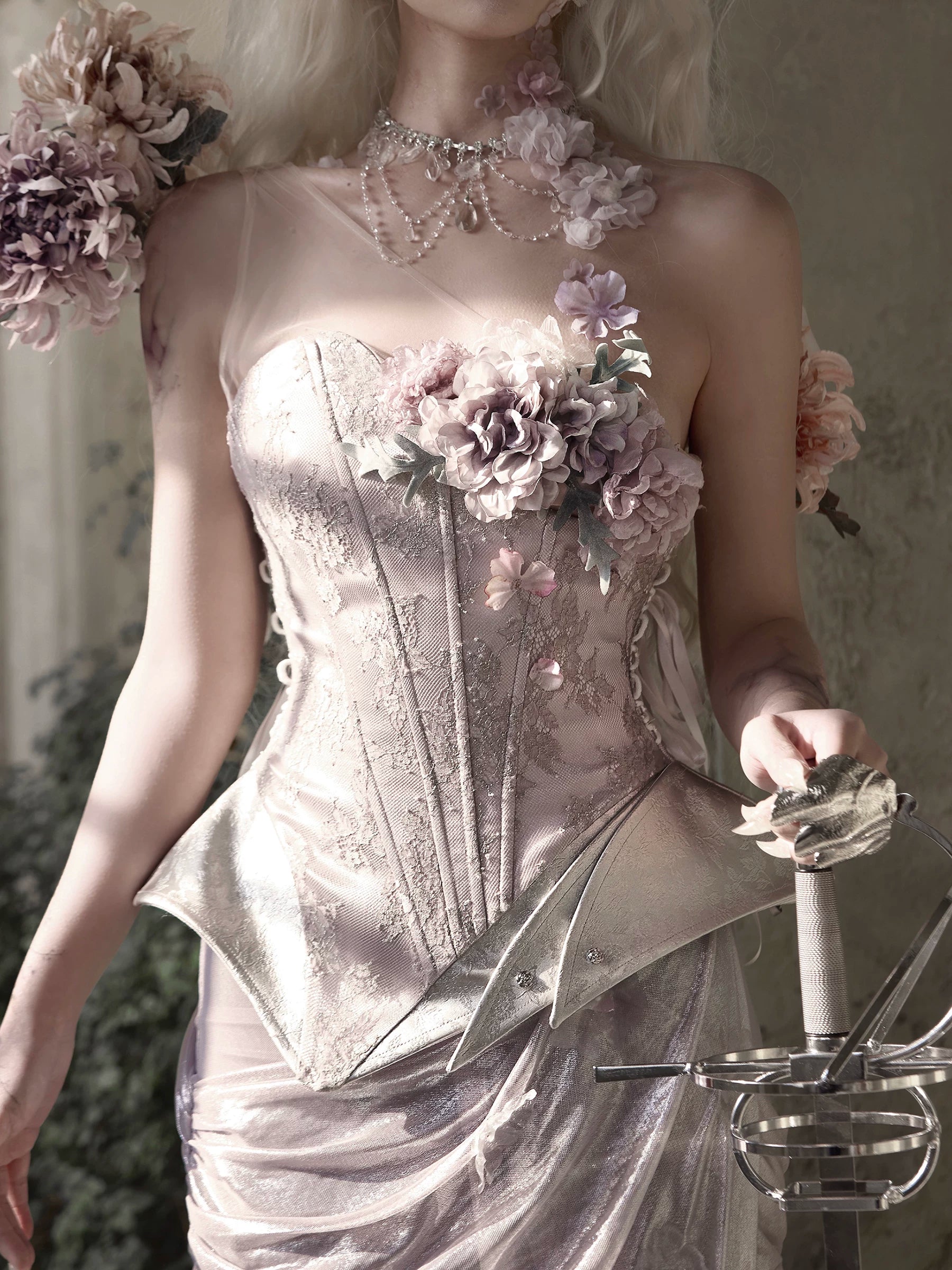 Blush Floral One-Shoulder Corset Top