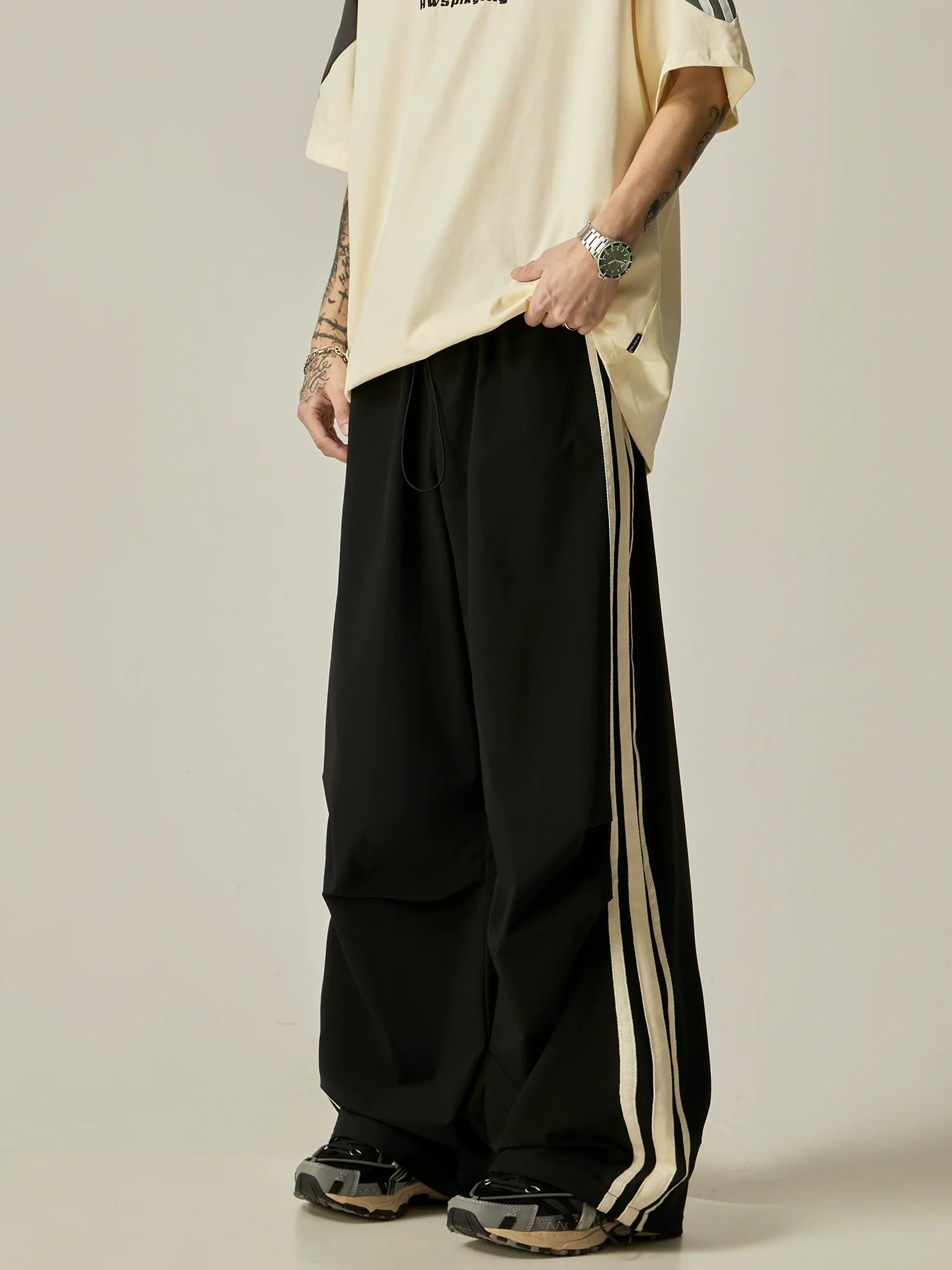 Wide-Leg Triple Stripe Athletic Pants