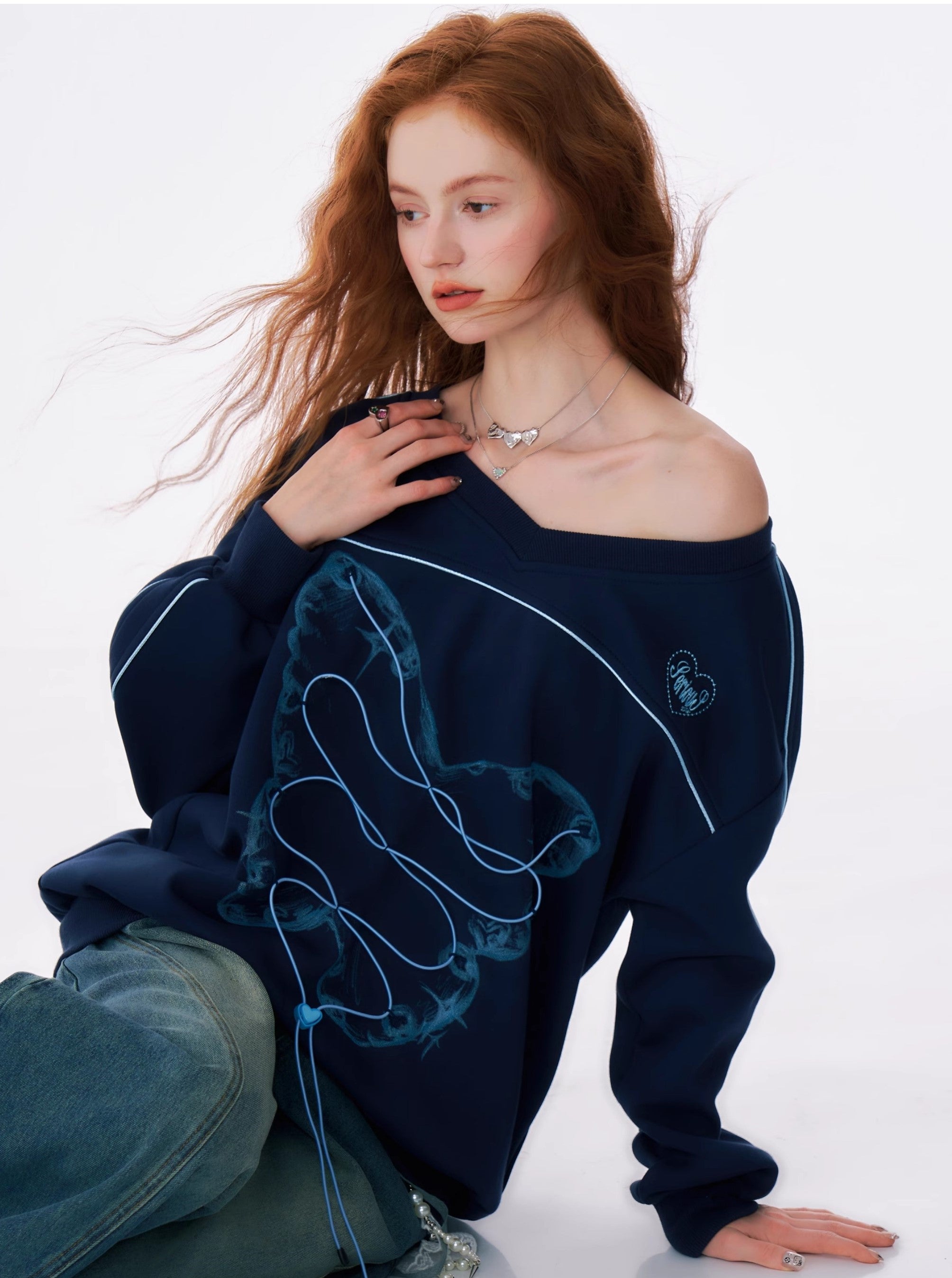 Butterfly Line Off Shoulder Sweater