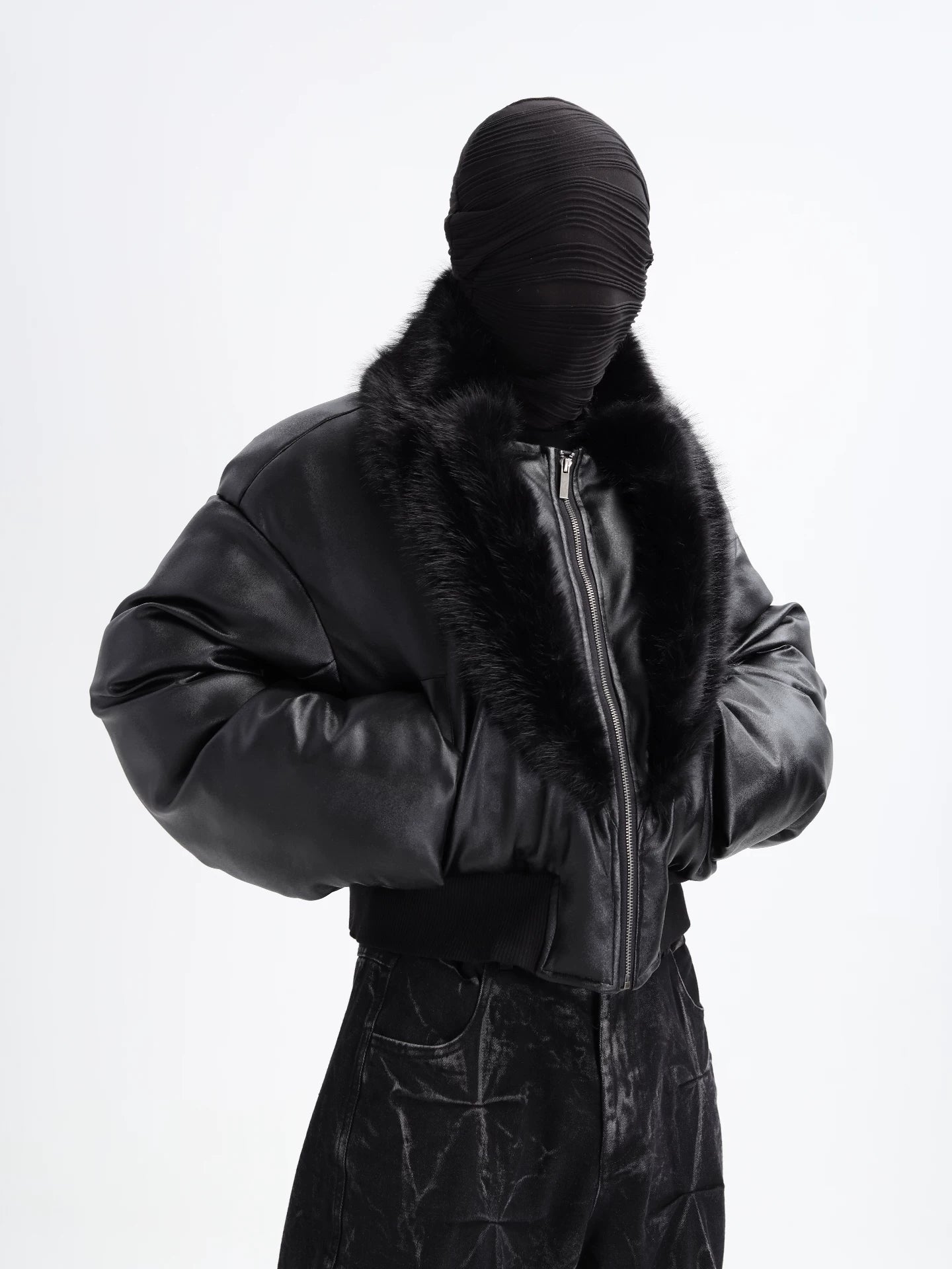 Nocturne Veil Fur-Collar Puffer Jacket