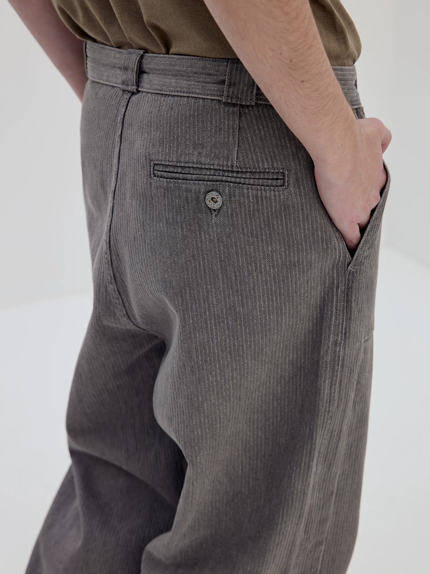 Gray Straight-Leg Patch Pocket Pants