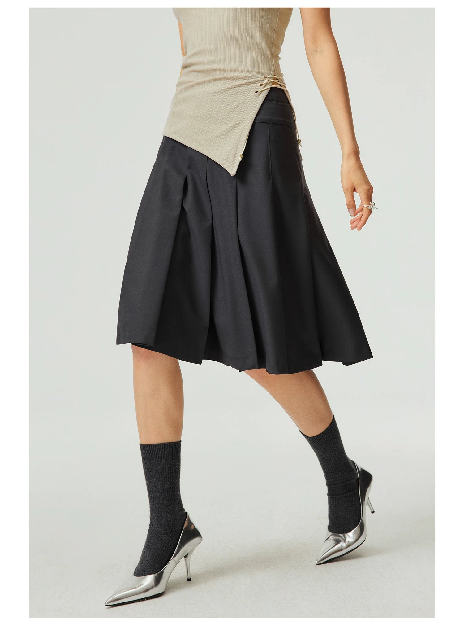 Asym Pleated Mini Skirt