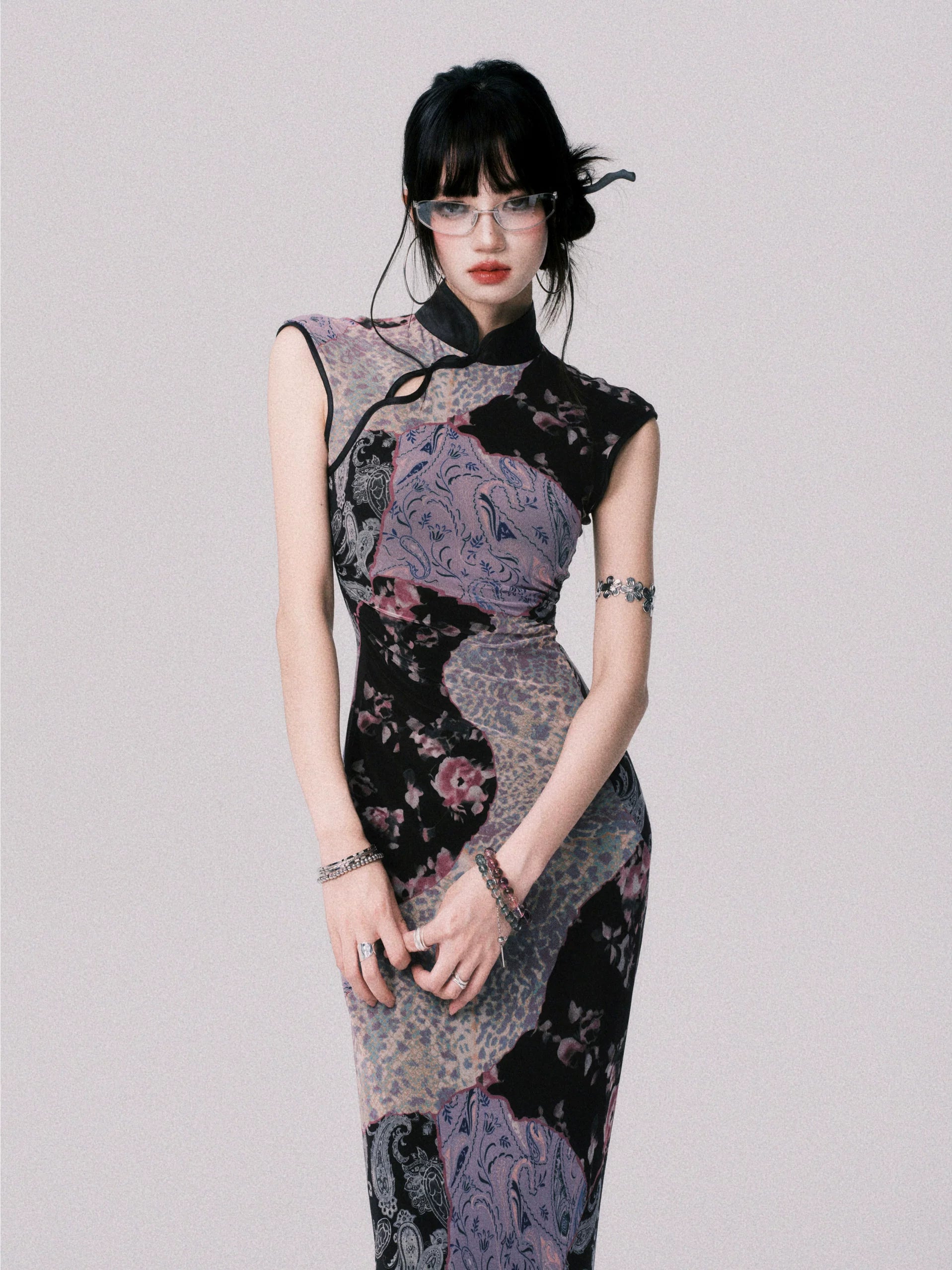 Nocturne Mosaic Cheongsam Maxi Dress
