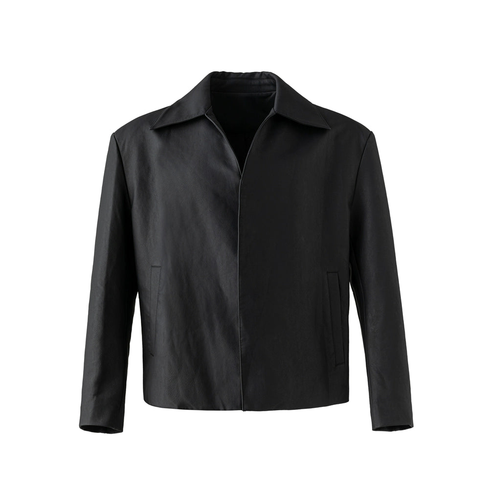 Buttonless Minimalist Pu Leather Jacket In Black - chiclara