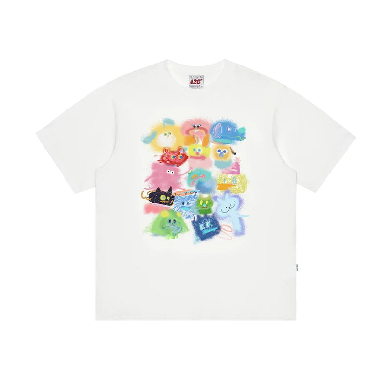 T-Shirt with Gradient Cartoon Print - chiclara