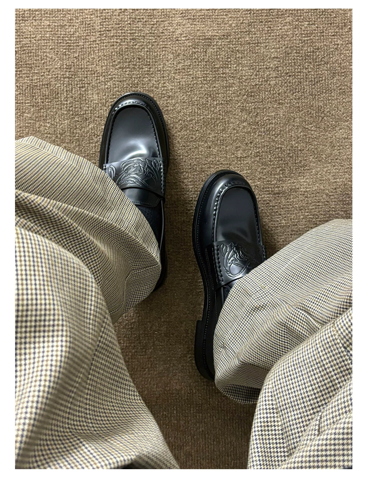 Vampire Leather Loafers - worn angled overhead view