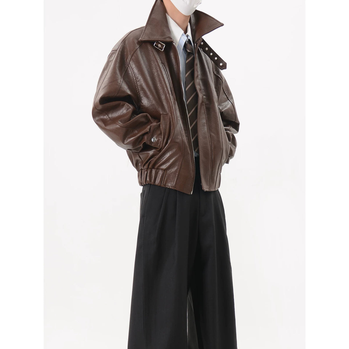 Oversized Faux Leather Zip Up Jacket