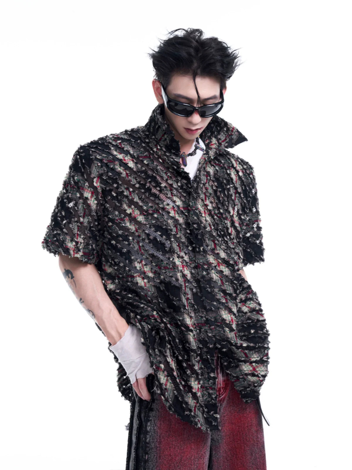 Detachable Sleeve Textured Tweed Jacket