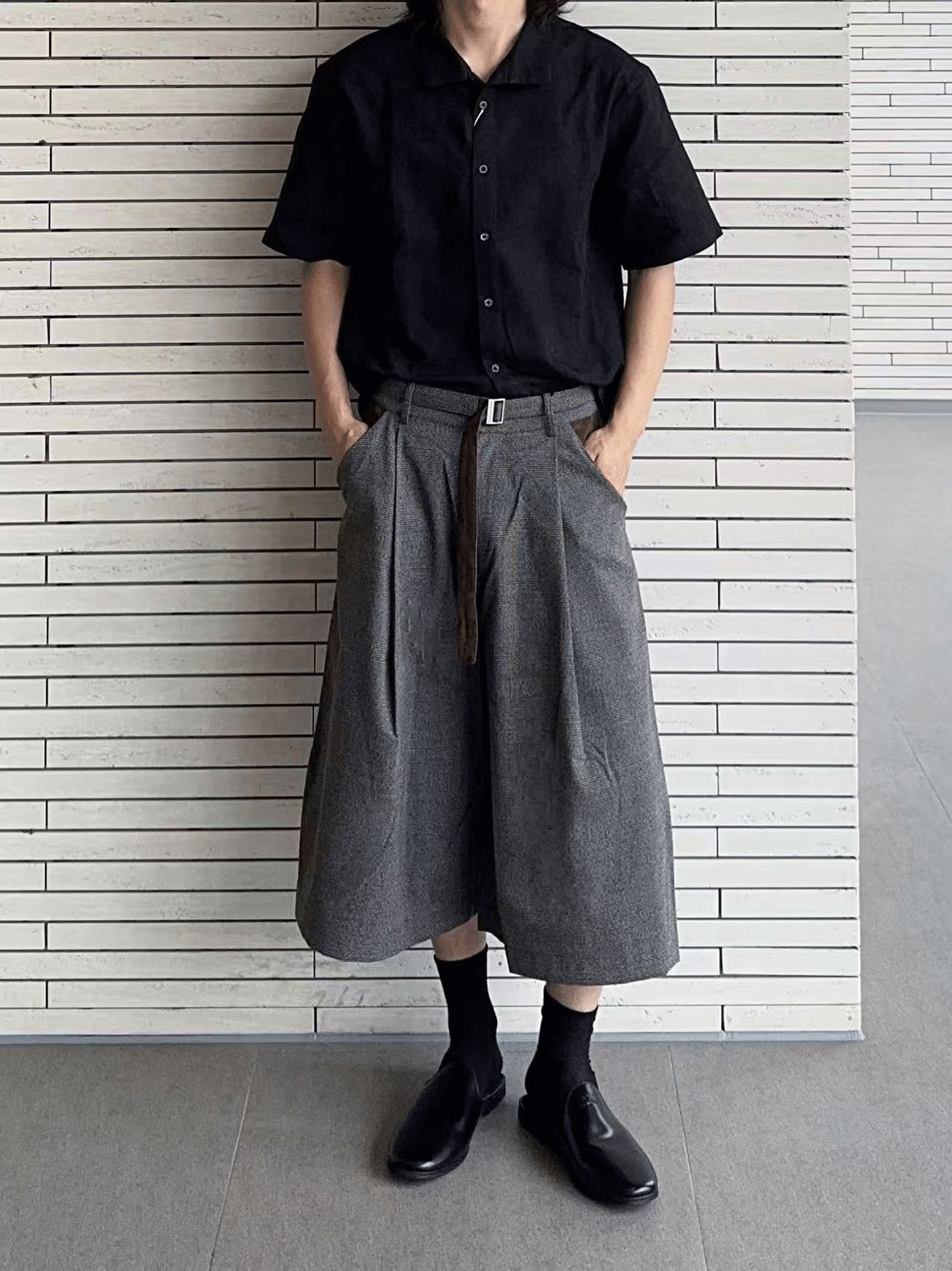 Pleated Cropped Wide-Leg Pants with Belt Detail