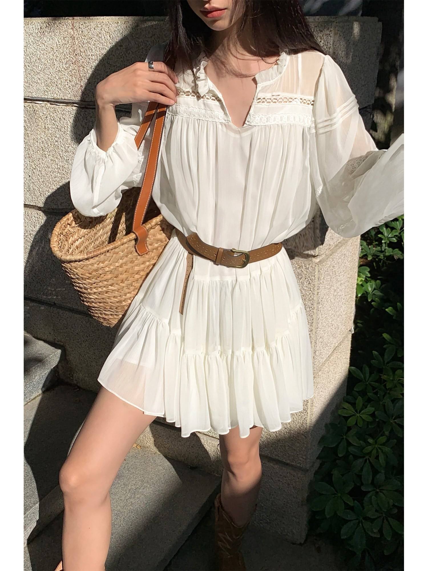 Summer French Style White Shirt Dress - chiclara