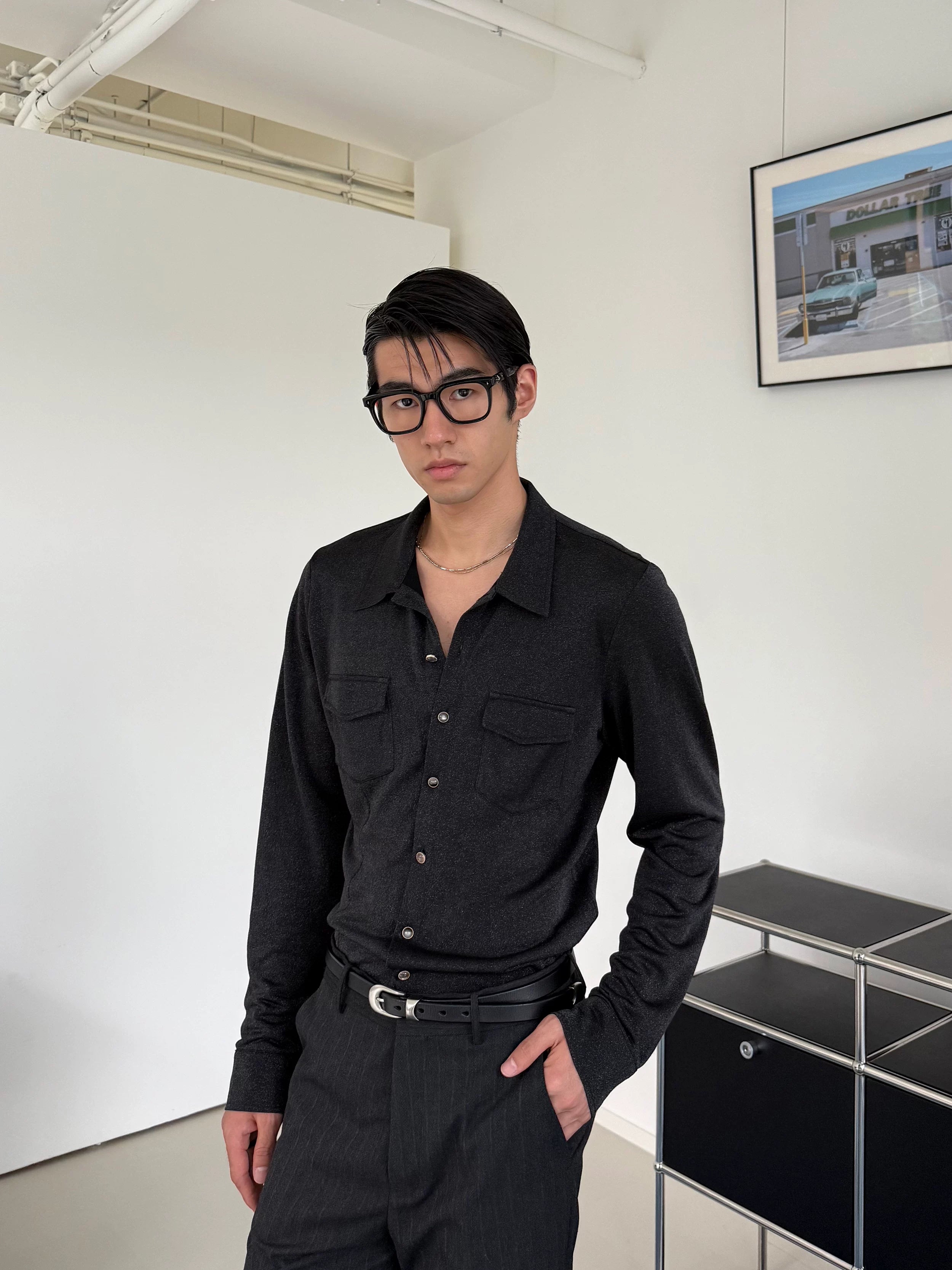 Midnight Shimmer Knit Button Shirt