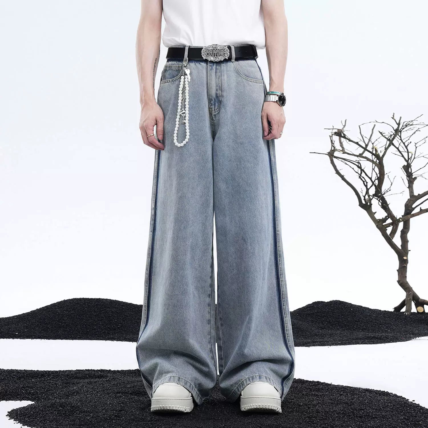 Light Wash Denim Short Sleeve Jacket and Wide Leg Pants Setup