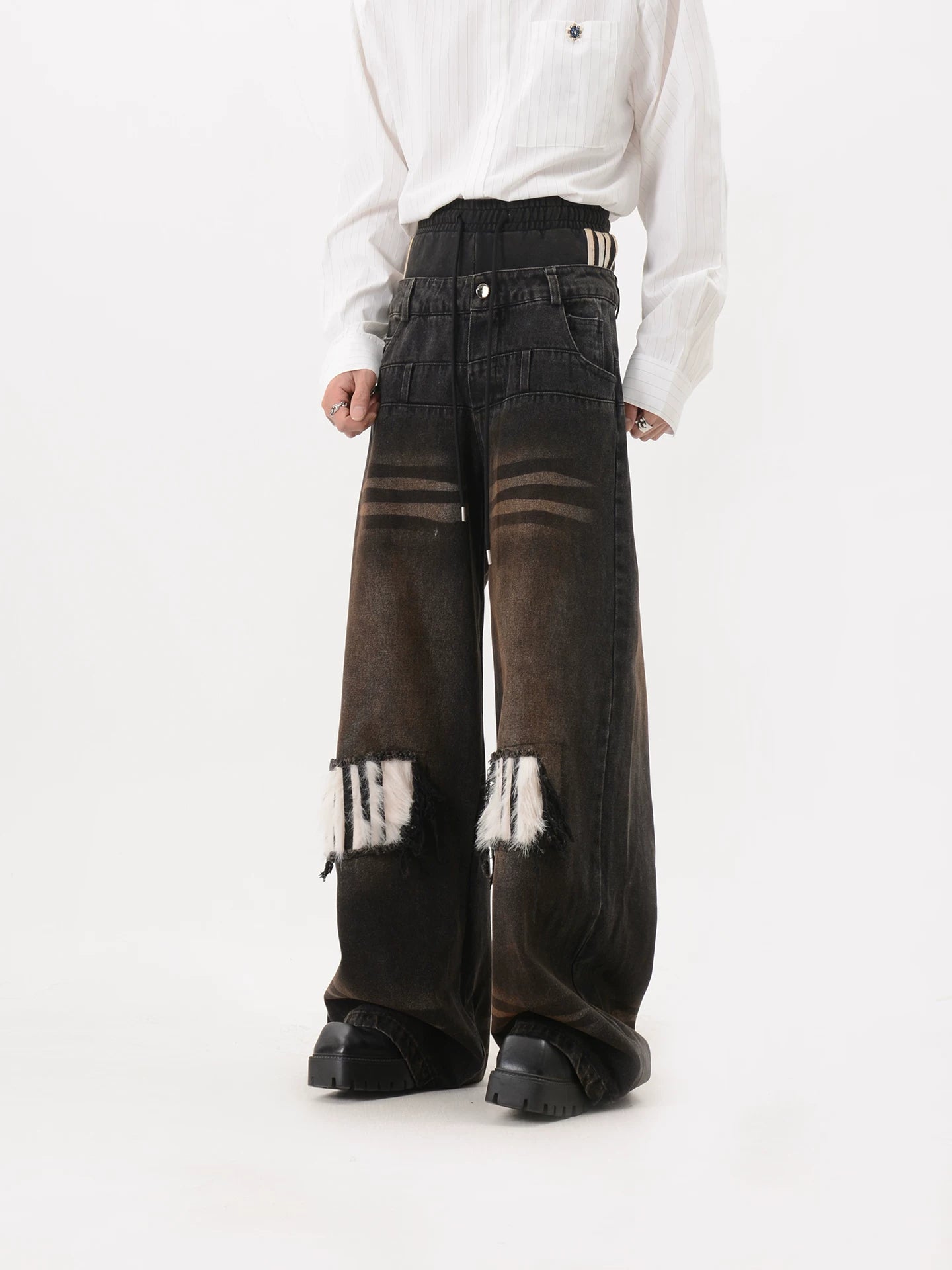 Faux Fur Patch Wide Leg Jeans