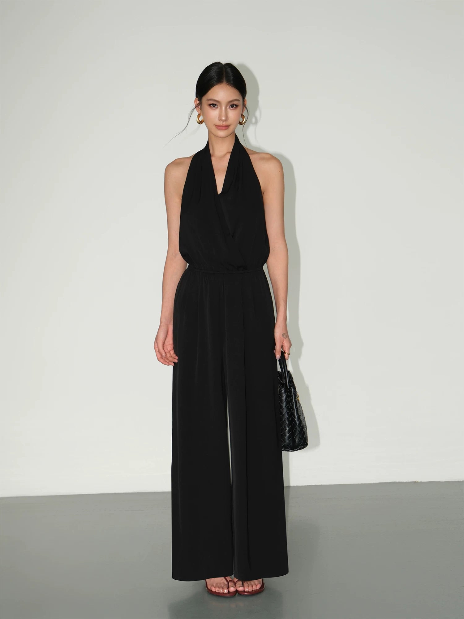 Draped Halter Wide Leg Jumpsuit