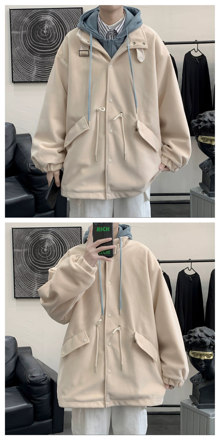 Oversized woolen hooded jacket