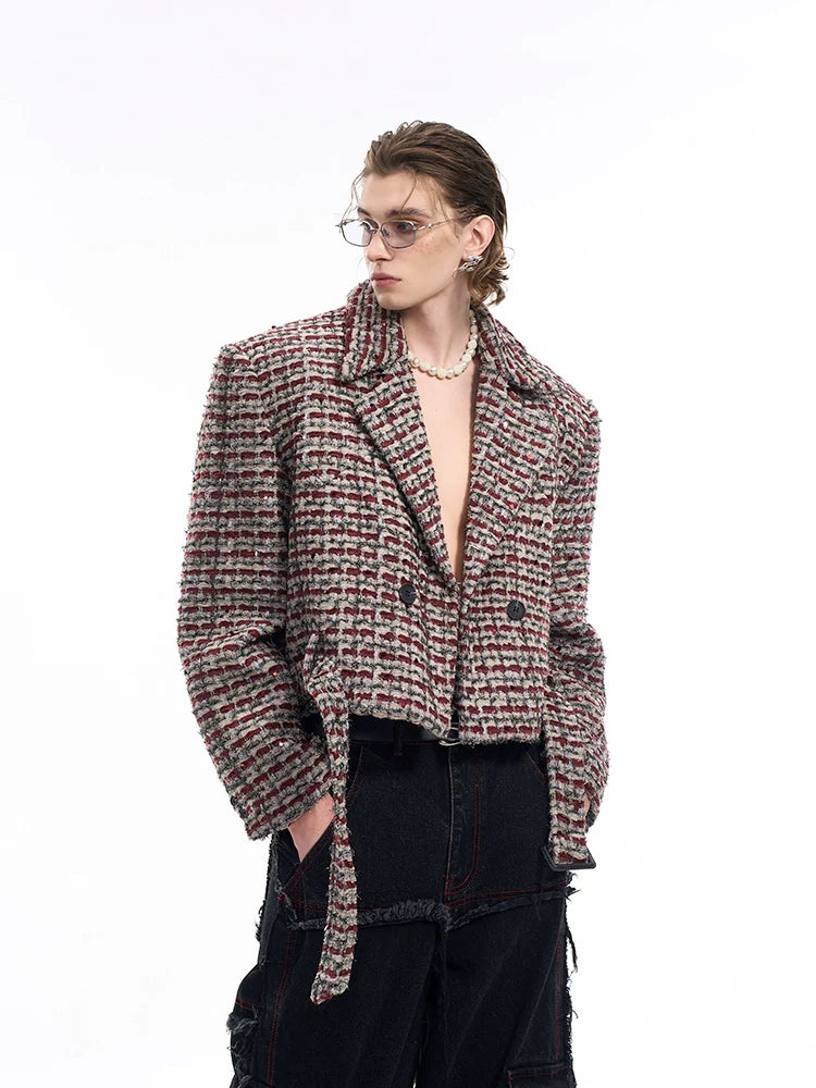 Shoulder-pad Cropped Tweed Blazer