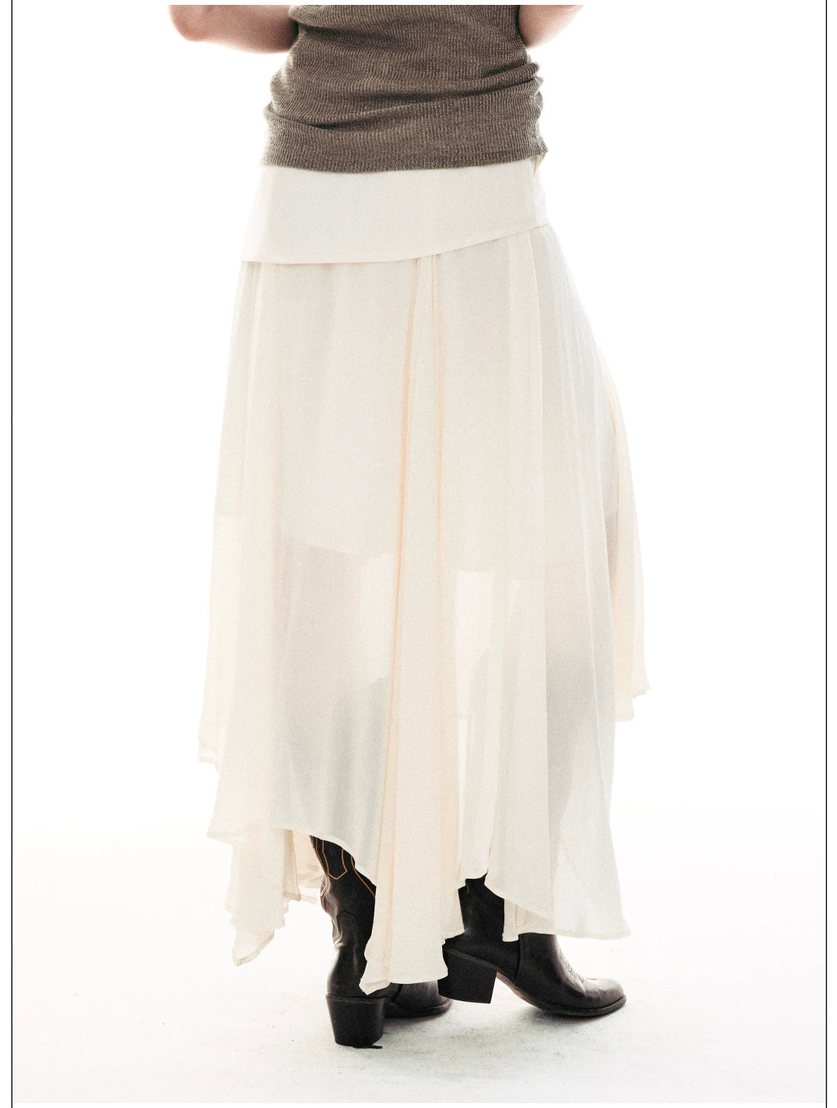Desert Veil Asymmetric Pleated Midi Skirt