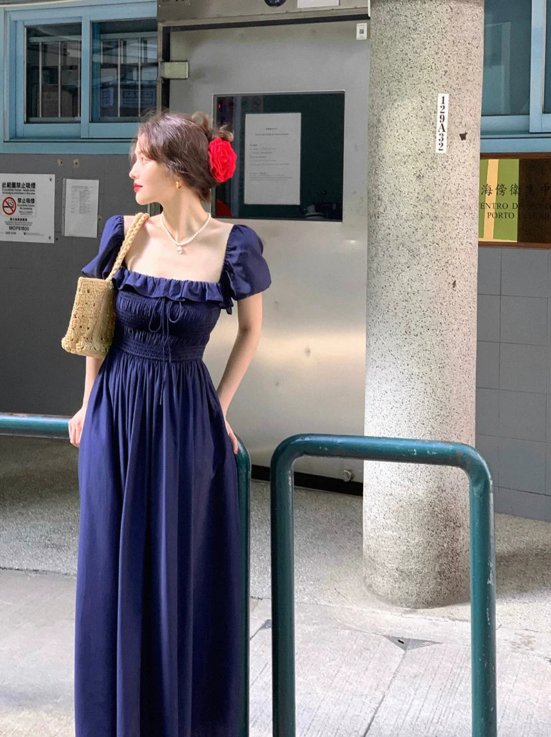 Puff Sleeve Maxi Dress with Ruffle Detail