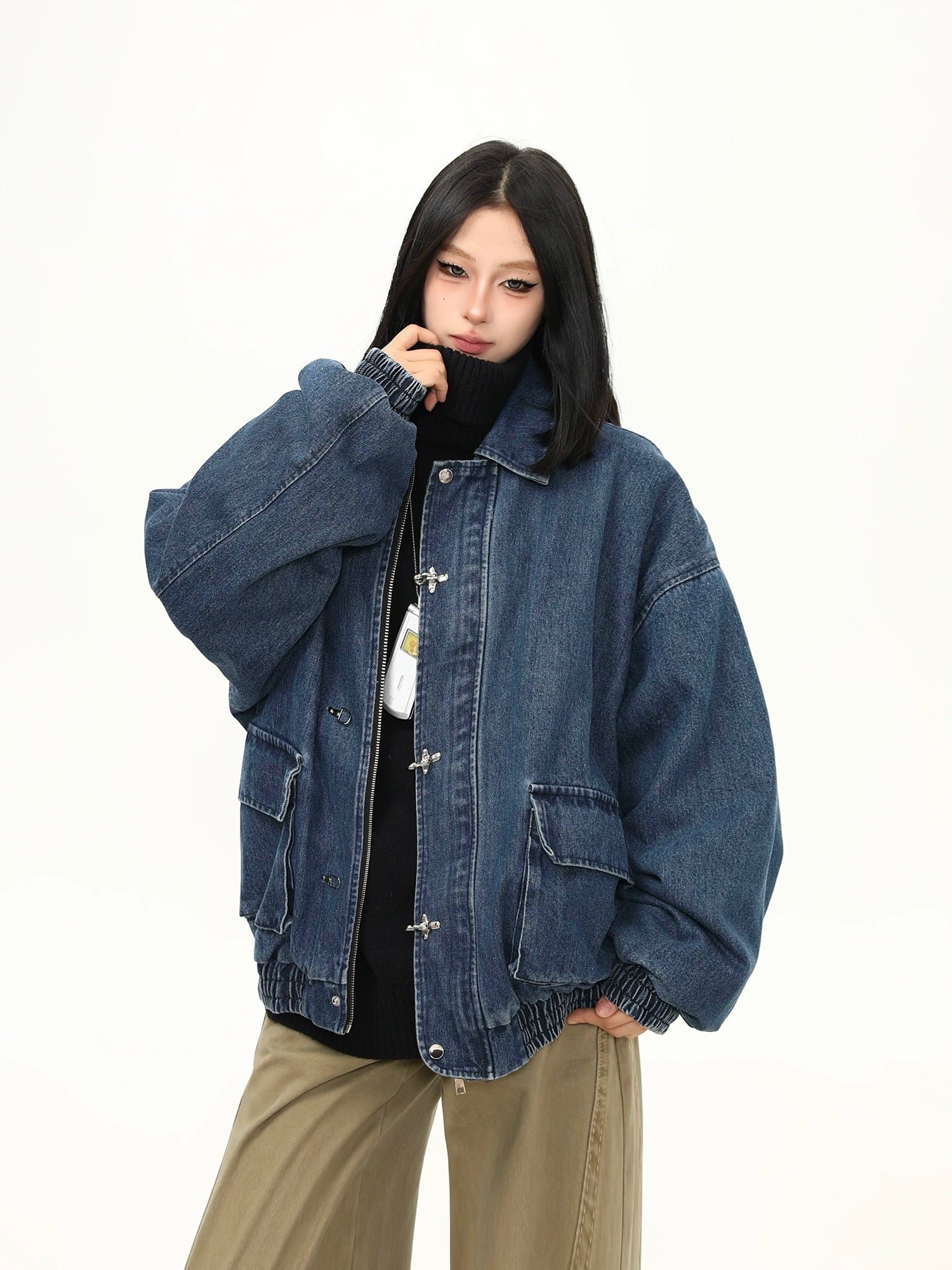 Harbor Toggle Denim Bomber Jacket