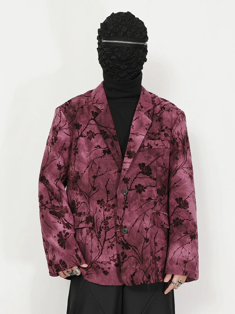 Pink Velvet Floral Pattern Blazer