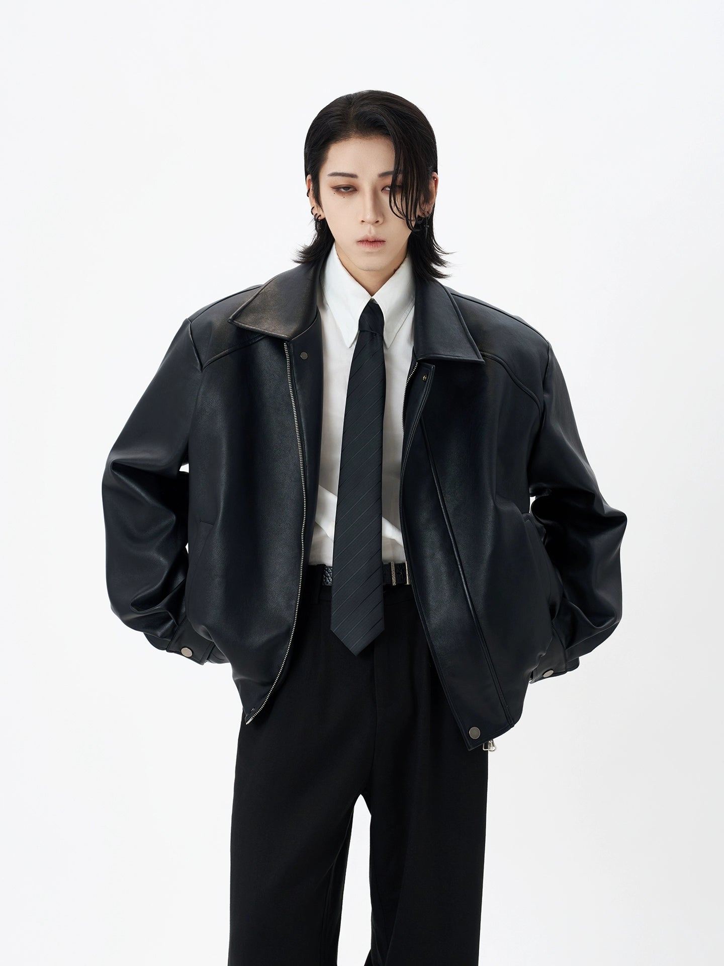 Noir Authority Leather Bomber