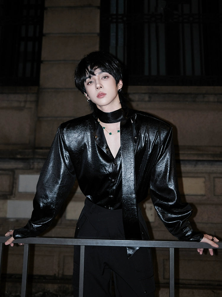 Glossy Tie Neck Shirt