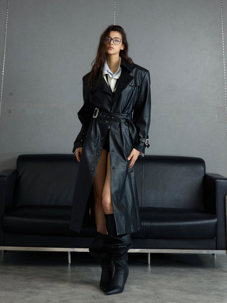 Crocodile Pattern Black Trench Coat by Argue Culture | Chiclara