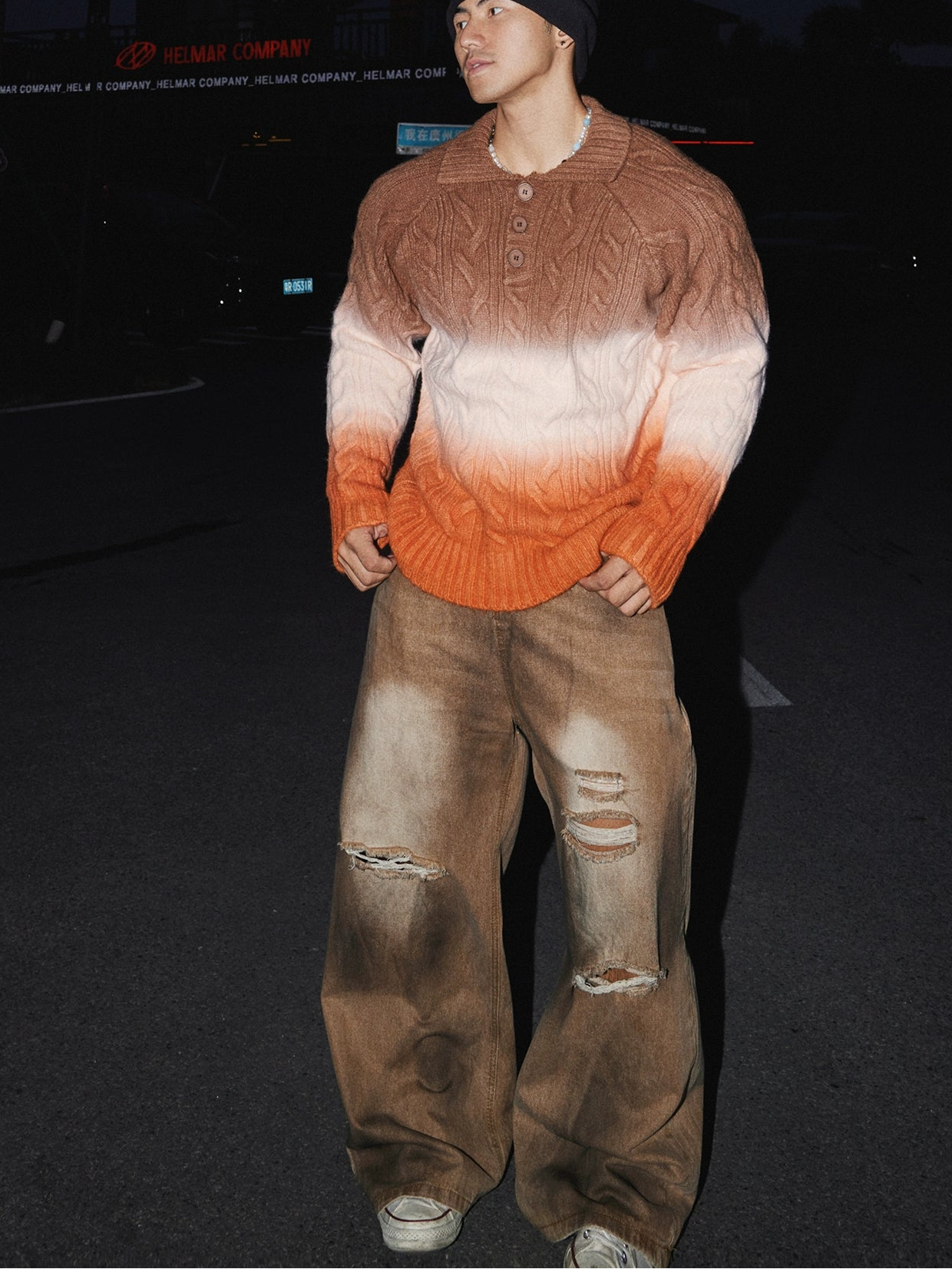 Sunset Fade Ombre Cable Knit Sweater