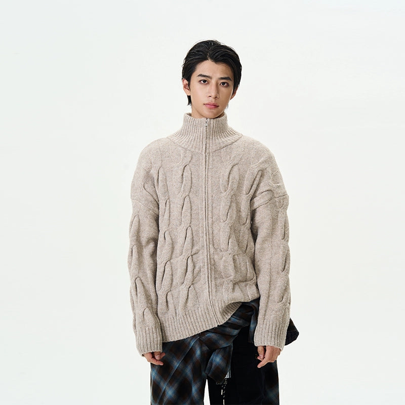 Chunky Cable Knit Zip Cardigan