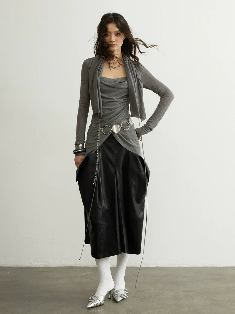 Charcoal Draped Asymmetric Layered Top