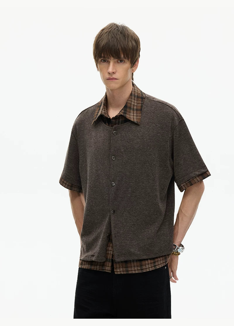 Layered Plaid Hem Knit Shirt