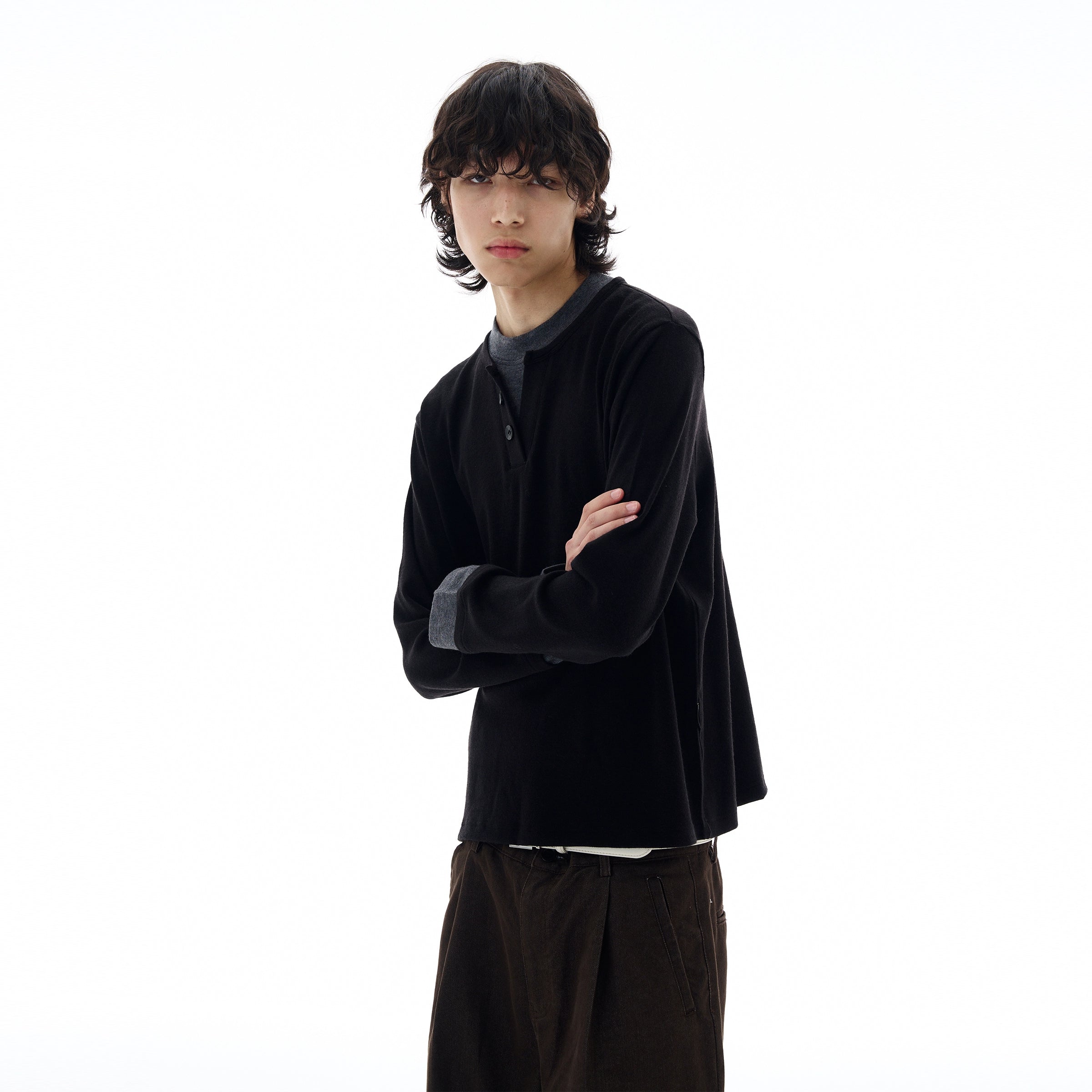 Contrast Henley Long Sleeve