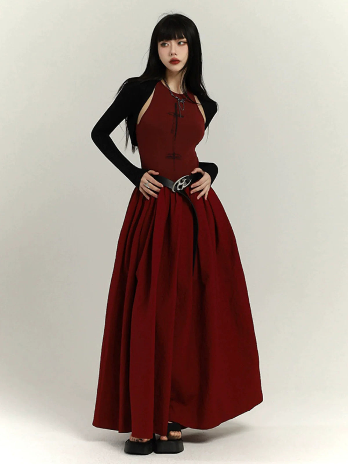 Crimson Elegance Maxi Dress - chiclara