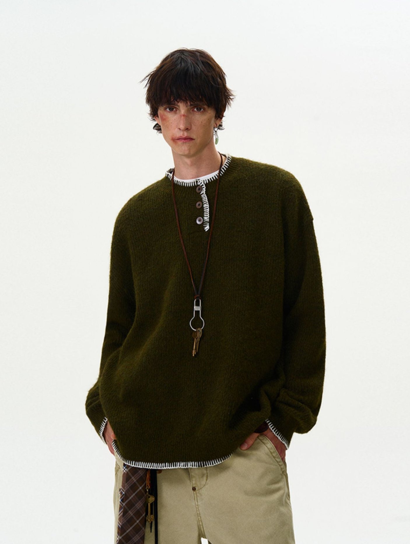 Oversized Sweater with Contrast Stitching