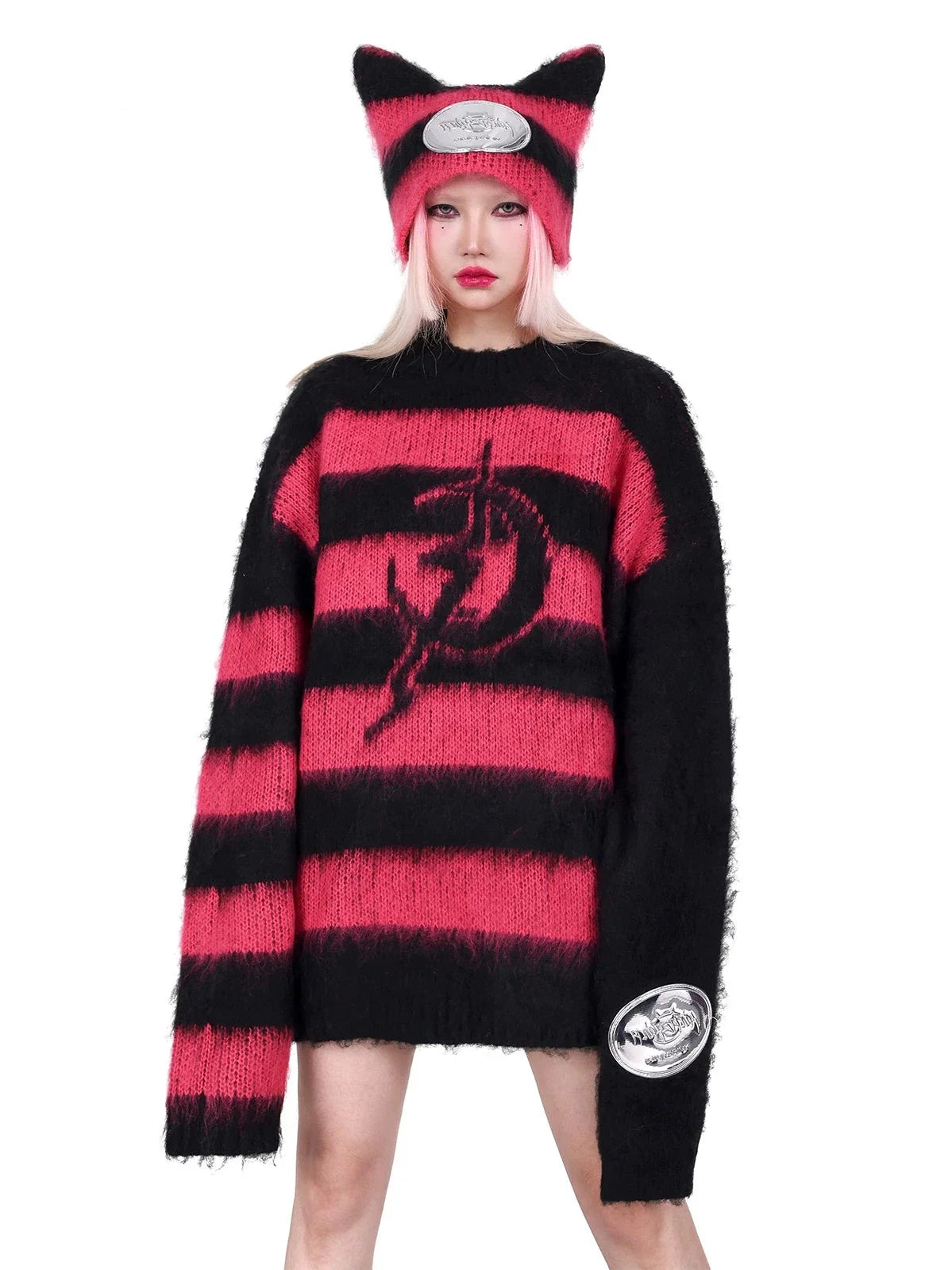 PINKSPINK Gothic Striped Oversized Sweater - Black and Red