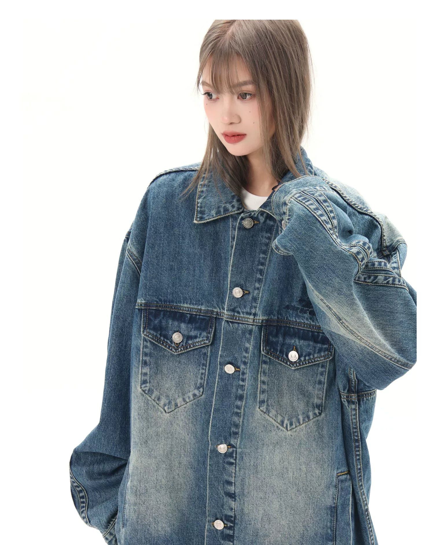 Oversized Denim Jacket with Print - chiclara