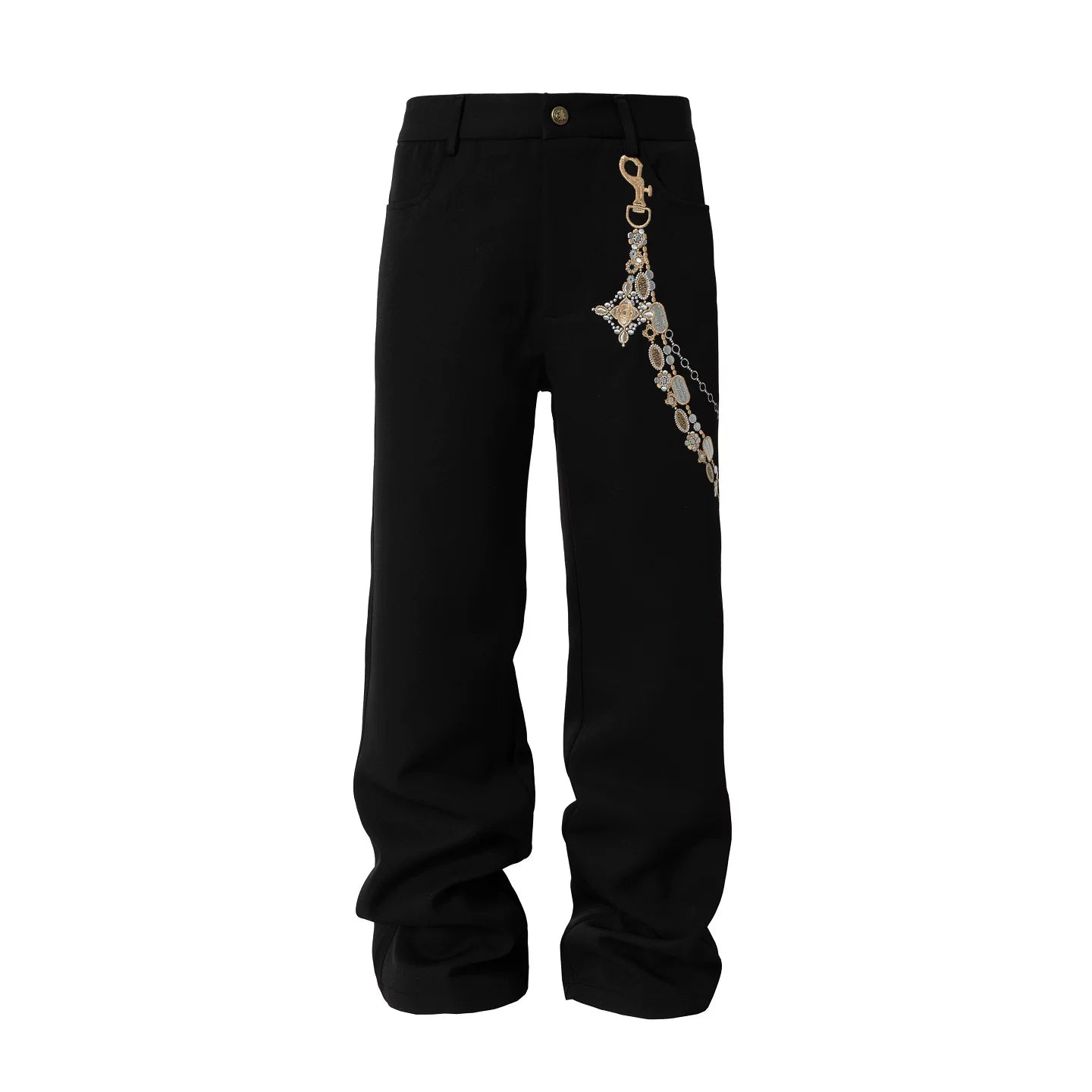 Jeweled Chain Detail Wide Leg Pants