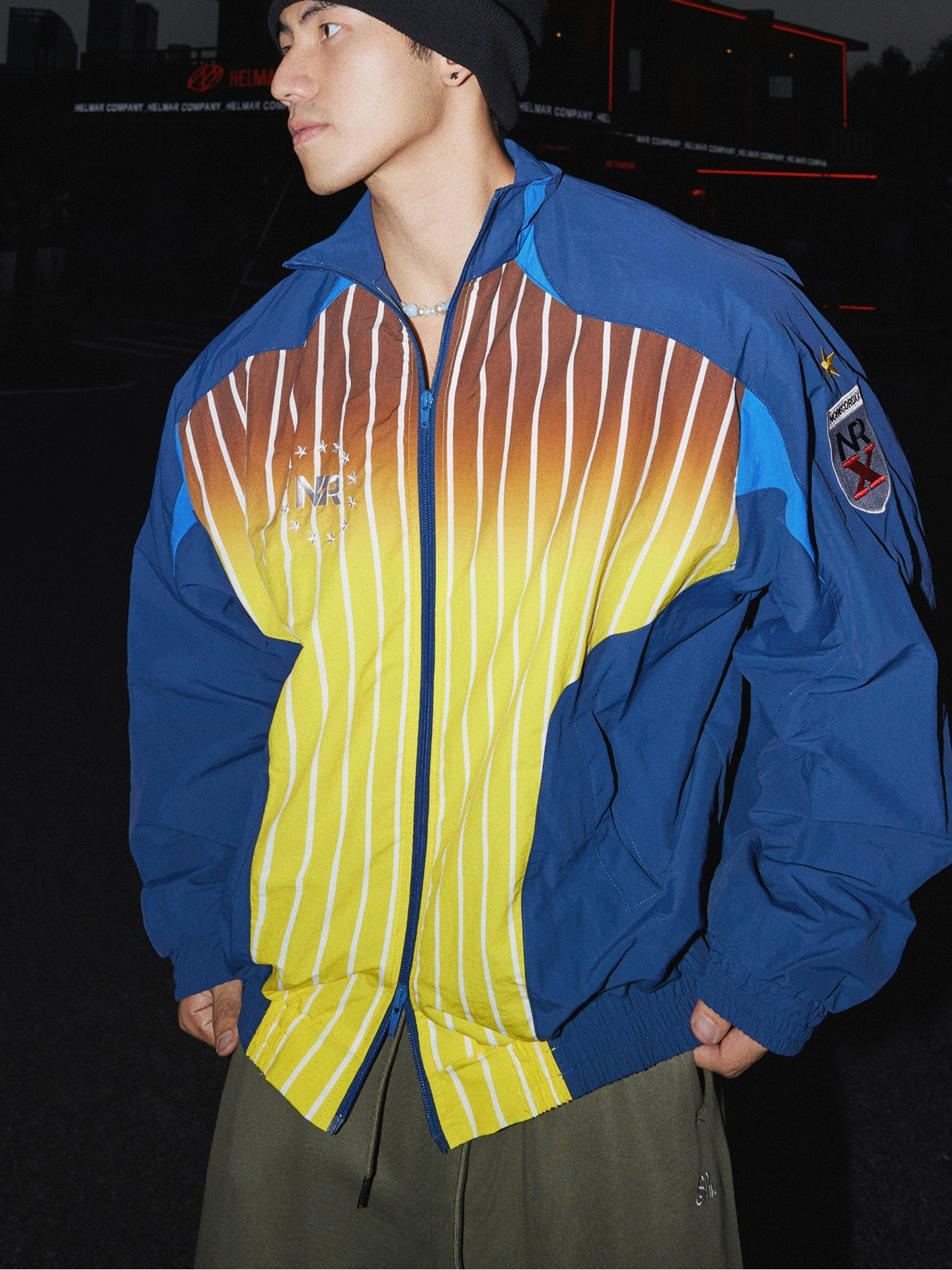 Colorblock Striped Zip Up Windbreaker