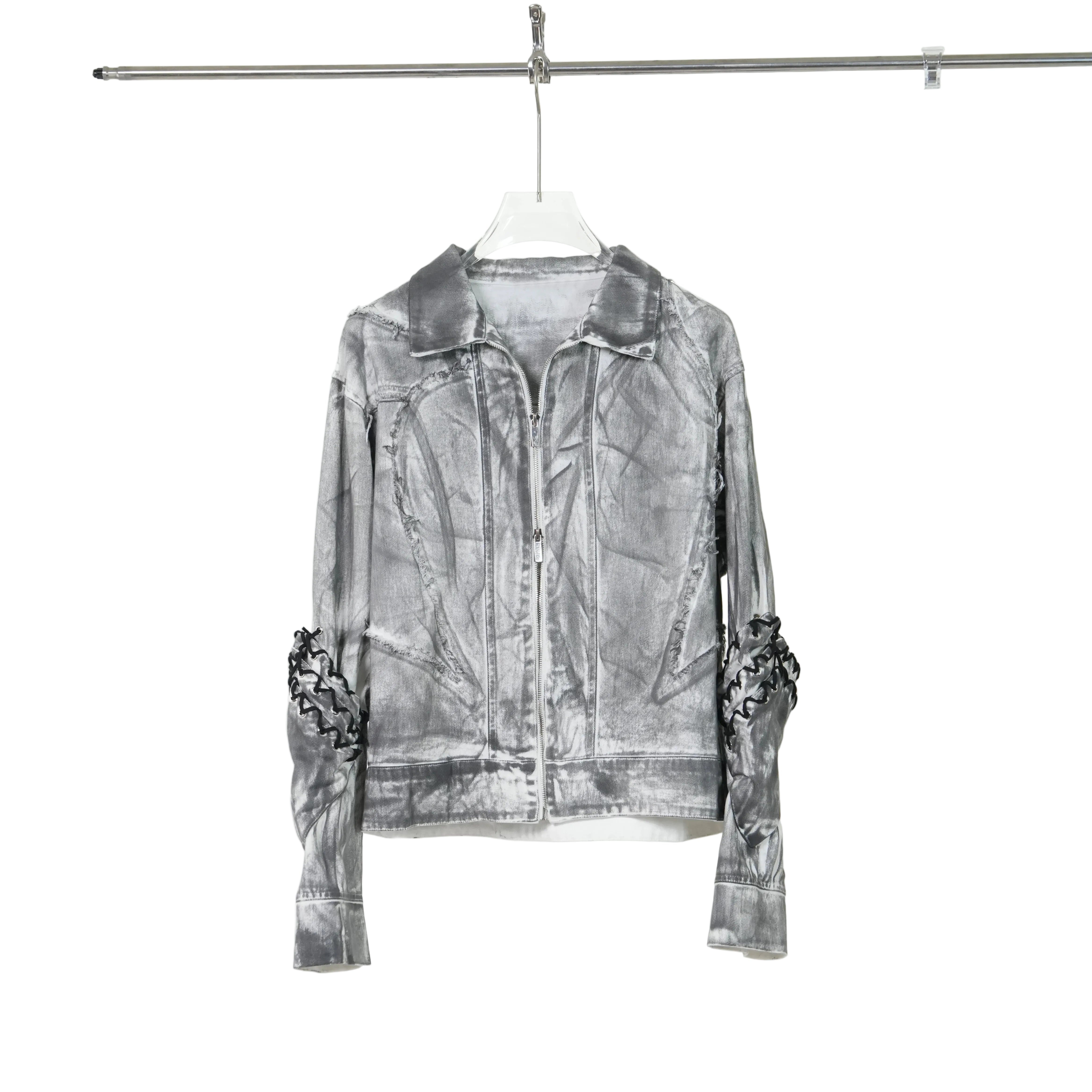 Ashen Relic Lattice-Sleeve Moto Jacket